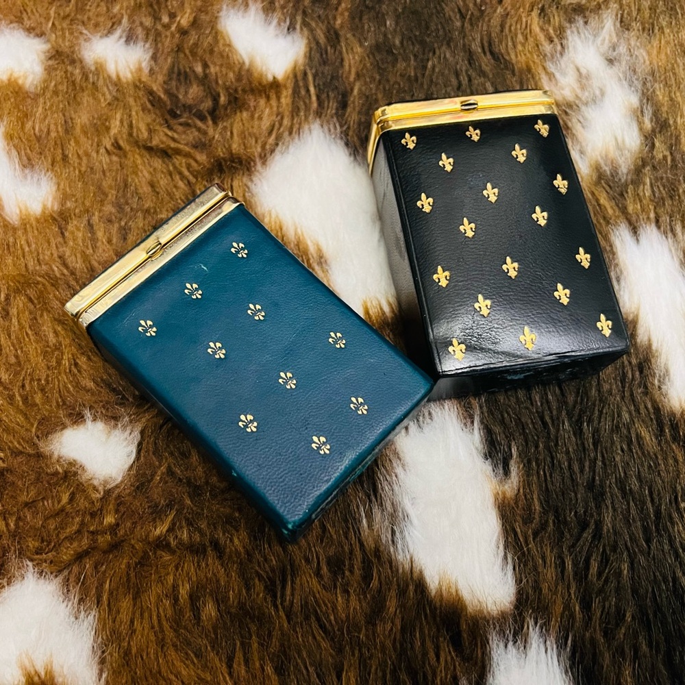 VTG Antique Black and Teal Green Cigarette Cases with Gold Fleur-de-Lis Lot